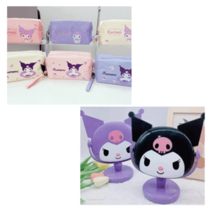Lote de 2 Espejos y 2 Cosmetiqueros Kuromi